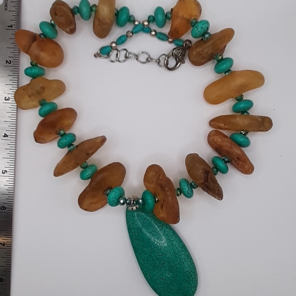 Stunning Amber and Turquoise Statement Necklace - Picture 4 of 4